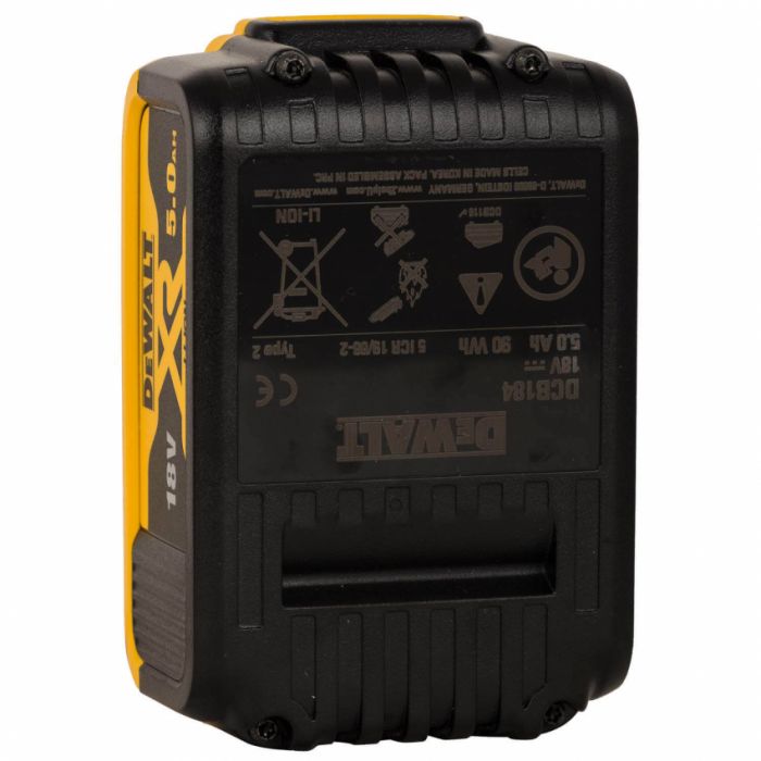 Акумуляторна батарея DeWALT DCB184 18 В, 5 Ач, час заряджання 50 хв, вага 0.65 кг