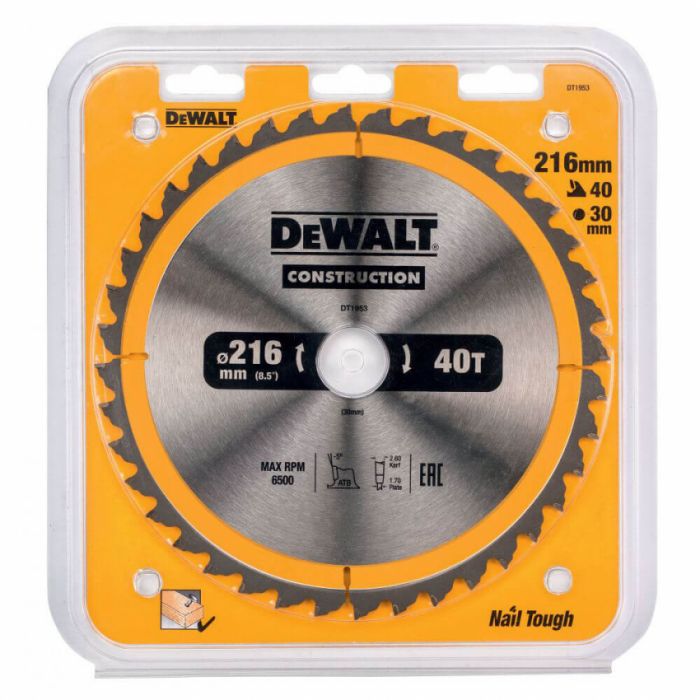 Диск пильний DeWALT DT1953, 216х30 мм, 40z