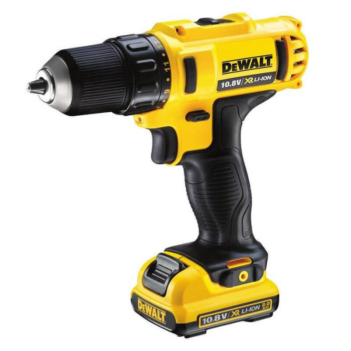 Дриль-шуруповерт акумуляторний DeWALT DCD710D2, ненаголошений, XR Li-Ion 10.8 В, 2 Ач, 24 Нм, 400-1500 об/хв, патрон 10 мм швидкозатискний, кількість швидкостей - 2, вага 1.1 кг, 2 ак