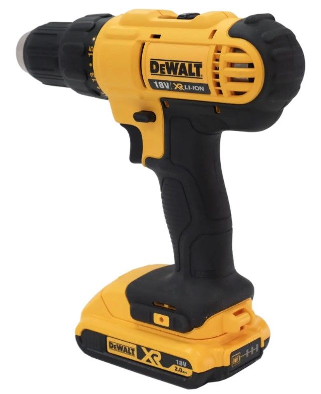 Дриль-шуруповерт акумуляторний DeWALT DCD771D2, ненаголошений, XR Li-Ion 18 В, 2 Ач, 42 Нм, 450-1500 об/хв, патрон 13 мм швидкозатискний, кількість швидкостей - 2, вага 1.28 кг, 2 акумулятори