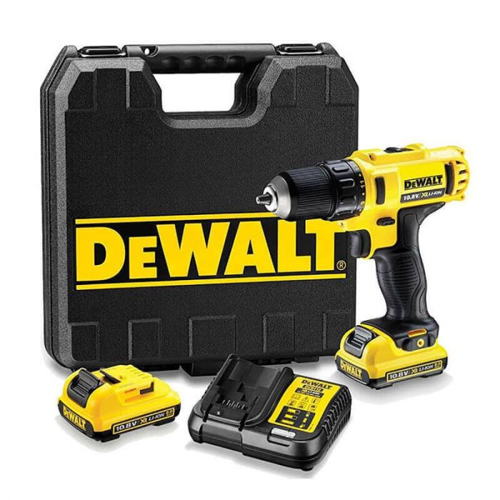 Дриль-шуруповерт акумуляторний DeWALT DCD710D2, ненаголошений, XR Li-Ion 10.8 В, 2 Ач, 24 Нм, 400-1500 об/хв, патрон 10 мм швидкозатискний, кількість швидкостей - 2, вага 1.1 кг, 2 ак