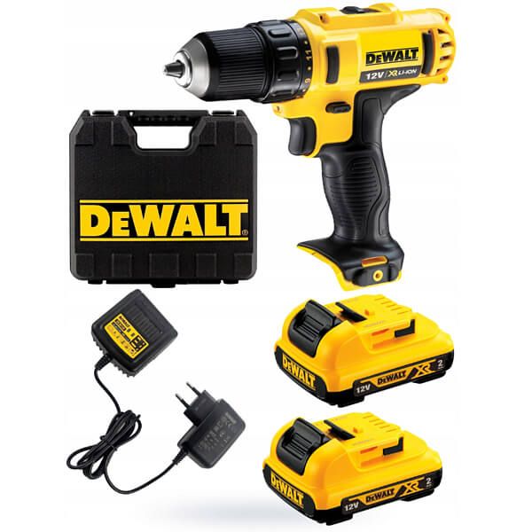 Дриль-шуруповерт акумуляторний DeWALT DCD710D2, ненаголошений, XR Li-Ion 10.8 В, 2 Ач, 24 Нм, 400-1500 об/хв, патрон 10 мм швидкозатискний, кількість швидкостей - 2, вага 1.1 кг, 2 ак