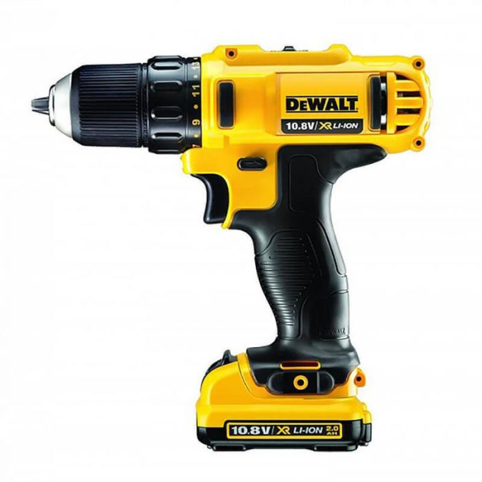 Дриль-шуруповерт акумуляторний DeWALT DCD710D2, ненаголошений, XR Li-Ion 10.8 В, 2 Ач, 24 Нм, 400-1500 об/хв, патрон 10 мм швидкозатискний, кількість швидкостей - 2, вага 1.1 кг, 2 ак